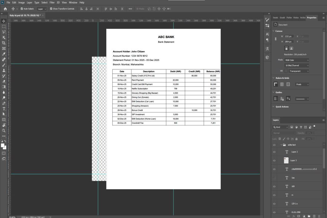 Modèle Word et PDF de relevé bancaire ABC en Inde template Modèle Word et PDF de relevé bancaire ABC en Inde template